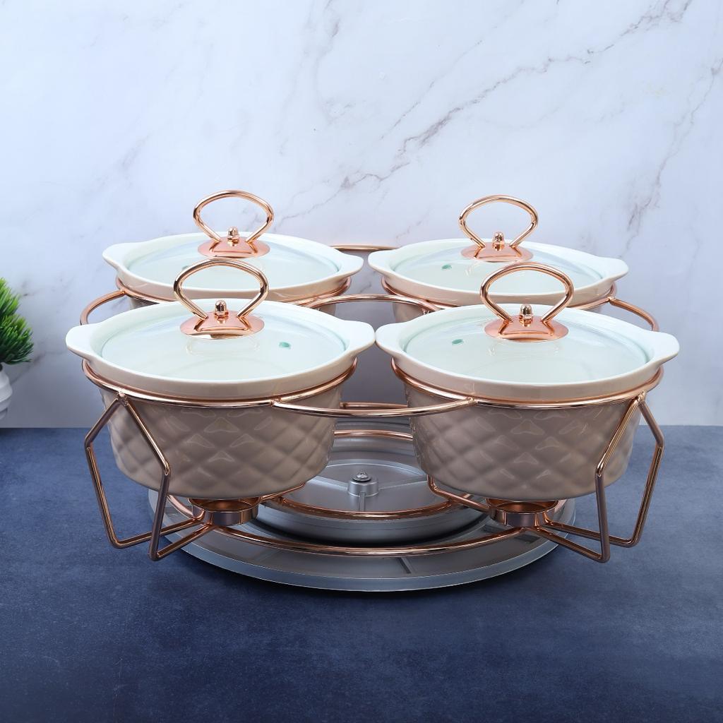 4 Pcs Revolving Chafing Dish Casserole with Lid and Candle warmer stand ( 0.7L X 4 Pcs ) - Amora Crockery