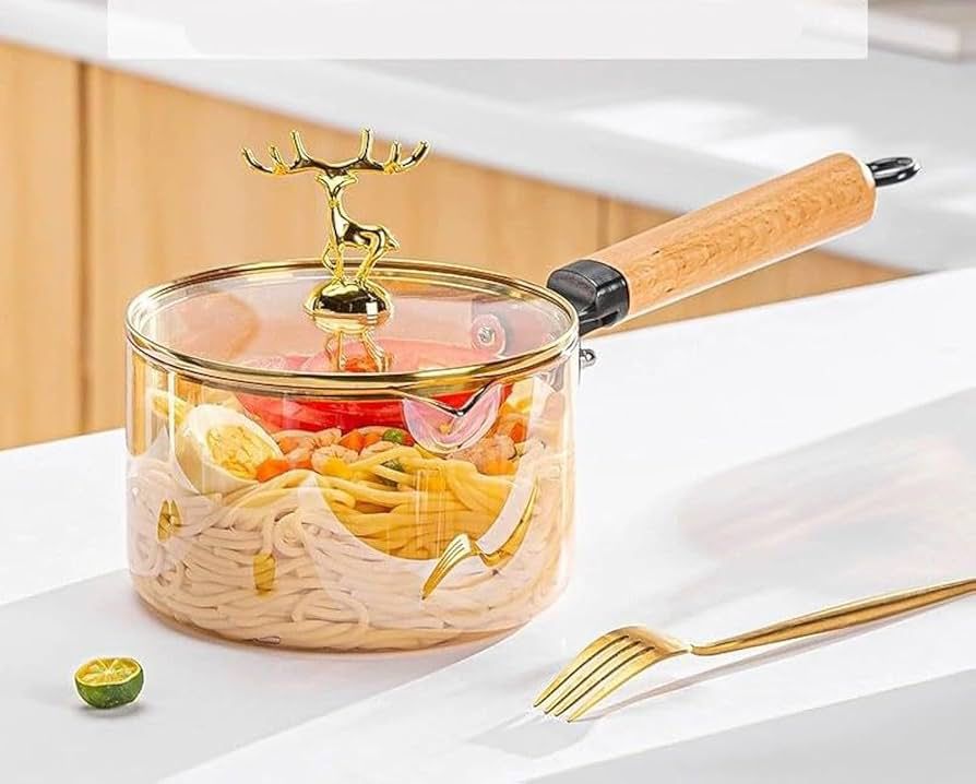 Amber Color High Borosilicate Heat Resistant Glass Saucepan