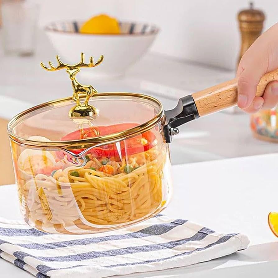 Amber Color High Borosilicate Heat Resistant Glass Saucepan