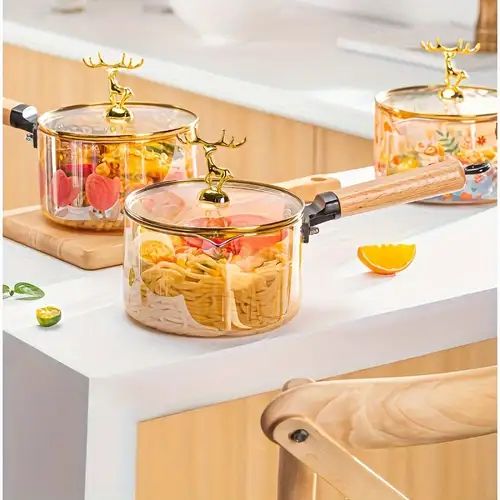 Amber Color High Borosilicate Heat Resistant Glass Saucepan