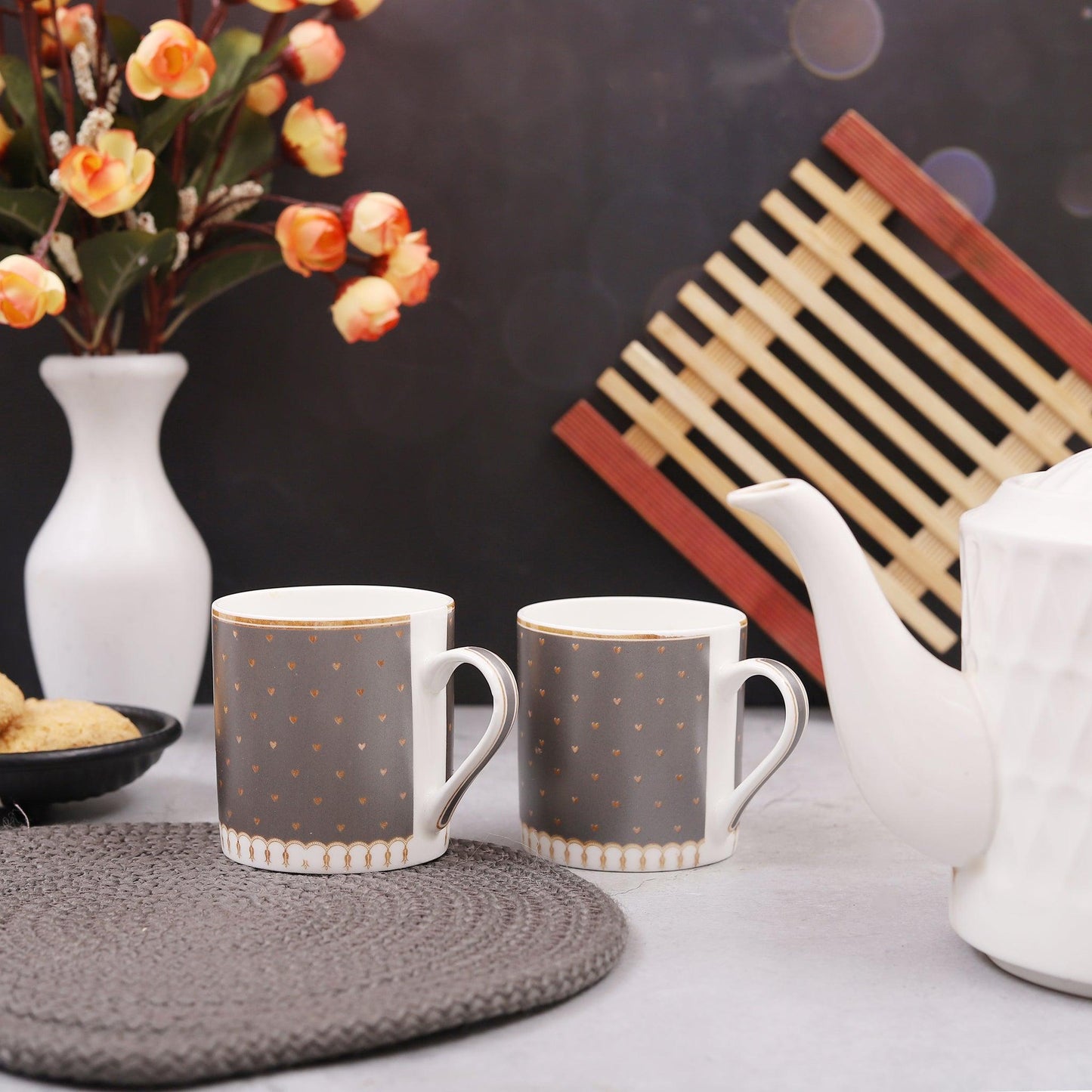 Grey with golden Hearts Perfect for your Loved Ones ( Set of 6 ) - Amora Crockery