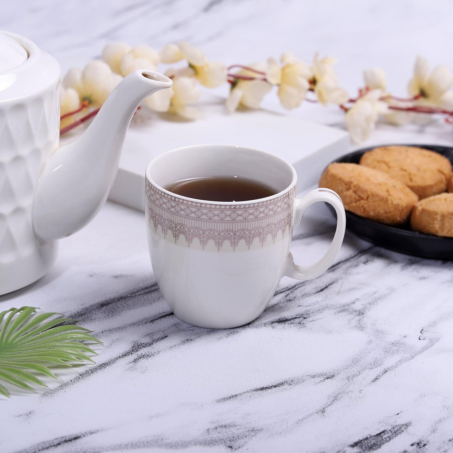 High Quality Symmetric Pattern Mug Set Suitable for Green Tea, Coffee, and Tea ( Set of 6 ) - Amora Crockery