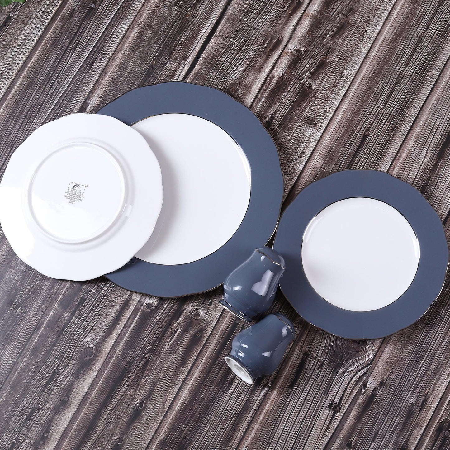 Mangata Grey Serving Snacks Set / Platter Set with Silver Rim - Amora Crockery