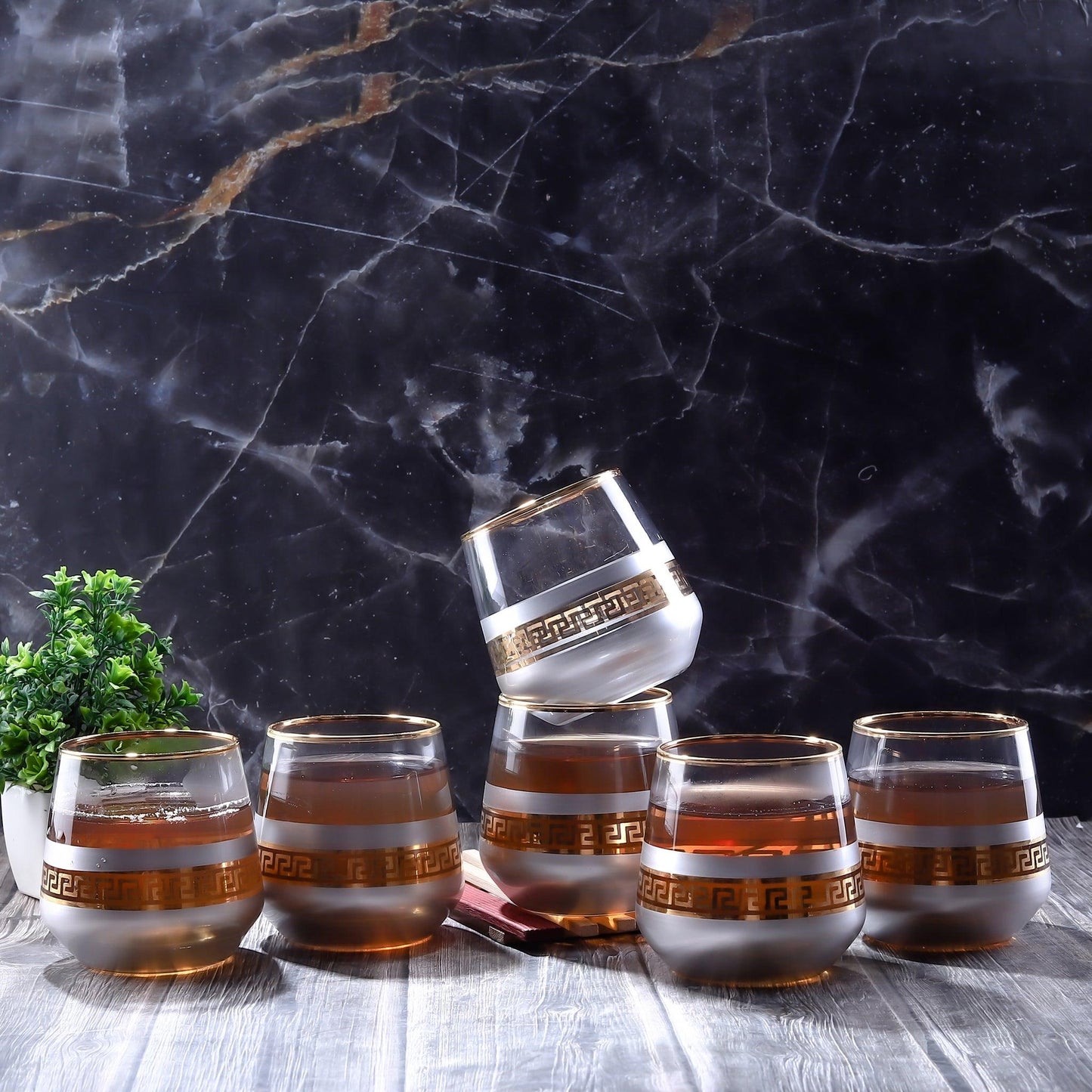 Handmade Grey Crystal Glass With Versace Line (Set of 6) - Amora Crockery