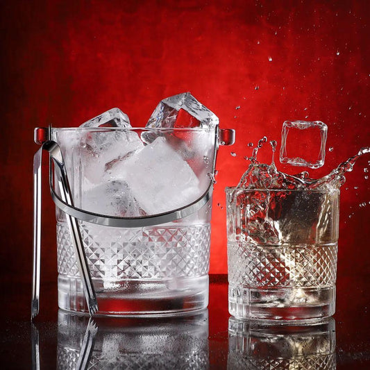 7 Pcs Textured Glass Ice Bucket Set ( Glasses- 310 ml & Glass Ice Bucket - 1000 ml) - Amora Crockery
