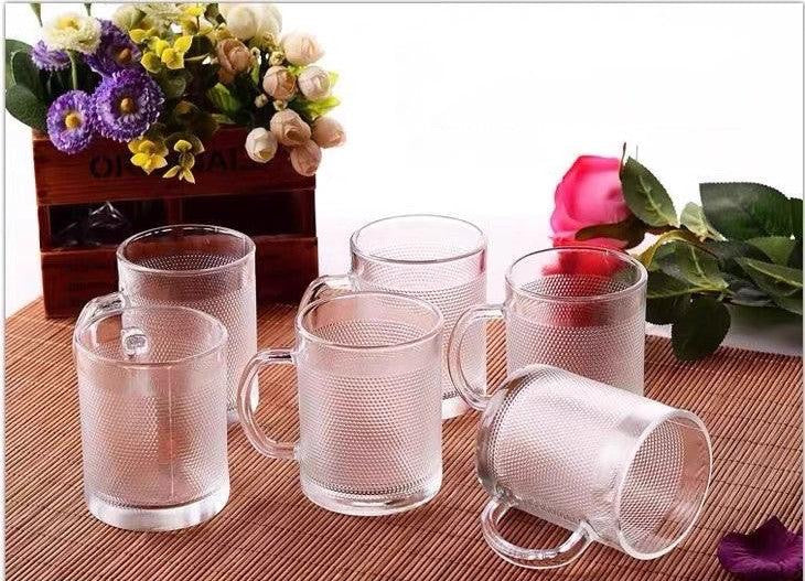 Transparent Embossed Glass Cup Set of 6