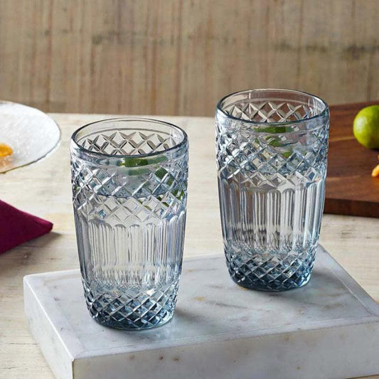 Grey Boho Diamond Tumbler Glasses | Set of 6 | 380 ml