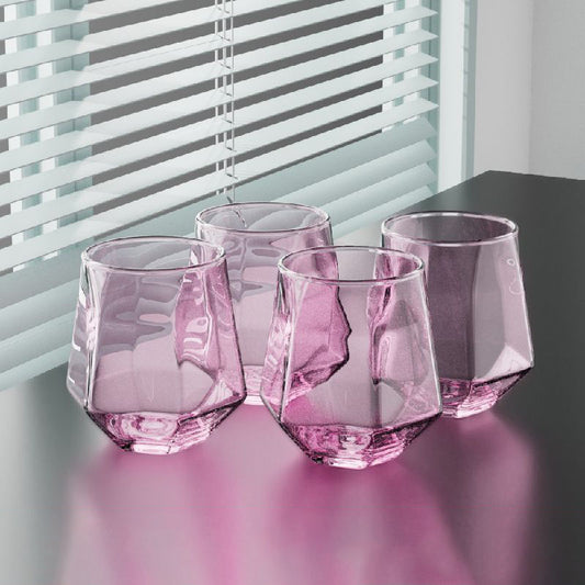 Hexagonal Pink Color Glasses Set of 6