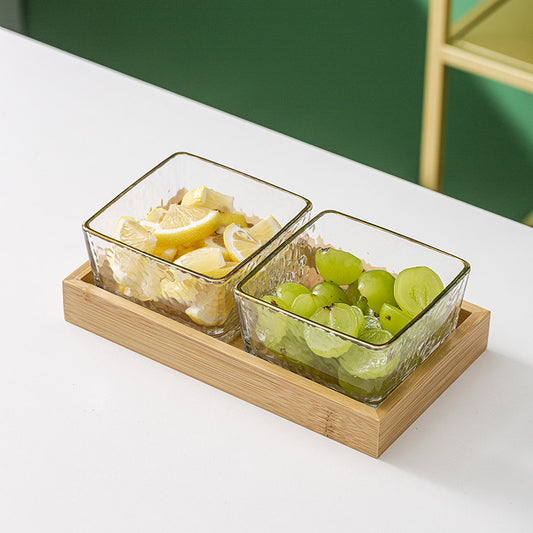Wooden Serving Tray with 2 Glass Containers