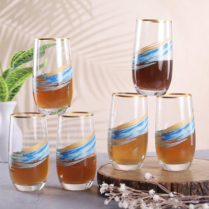 All Time Favourite Turkish Blue and Golden Stroke Glasses ( Set of 6 ) ** Limited Edition** - Amora Crockery