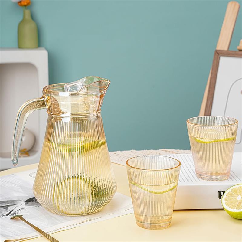 Amber Color Glass Jug Set with 6 Glasses Amora Crockery