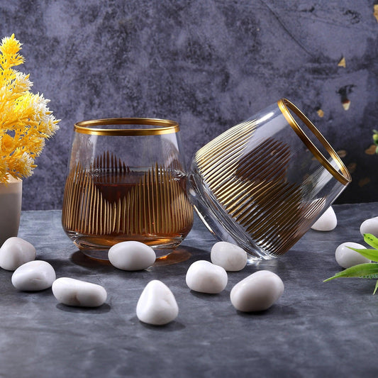 Handmade Turkish Skyline Strip gold Rim Glass (Set of 6) - Amora Crockery