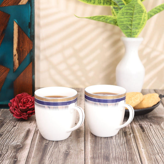 Imported Blue Enthusiasm Mugs With Golden Border (Set of 6) - Amora Crockery