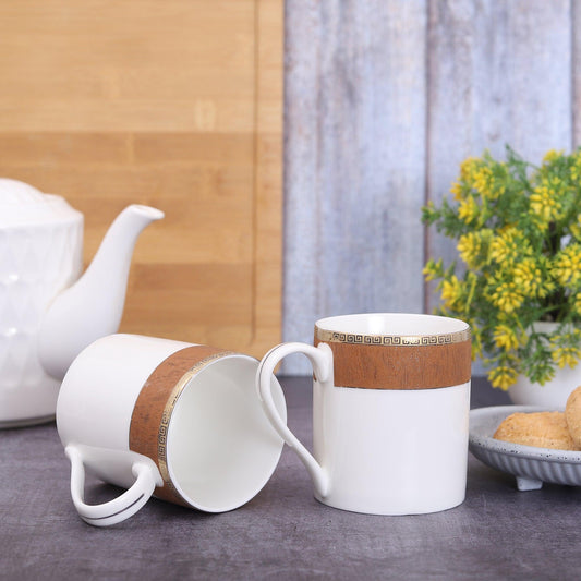 Imported Brown Timber Touch with Tinge of Golden Lining Mugs (Set of 6) - Amora Crockery