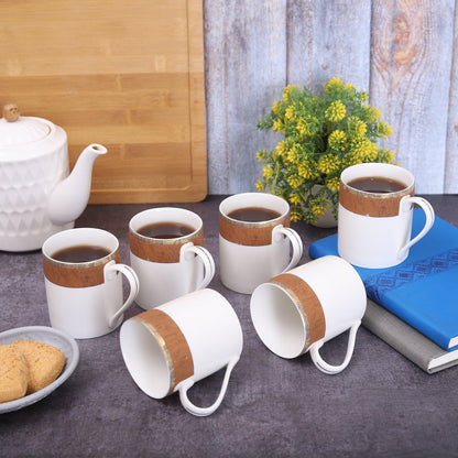 Imported Brown Timber Touch with Tinge of Golden Lining Mugs (Set of 6) - Amora Crockery