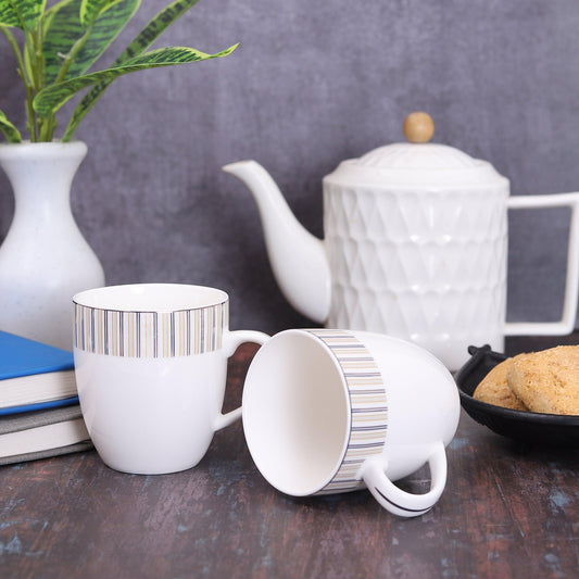 Premium Blue and Golden Verticle Stripes Mug ( Set of 6 ) - Amora Crockery