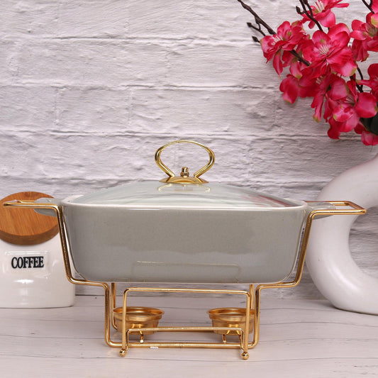 Rectangle Grey Casserole with Candle Warmer Stand 30.5 cm, 1.5 litre - Amora Crockery