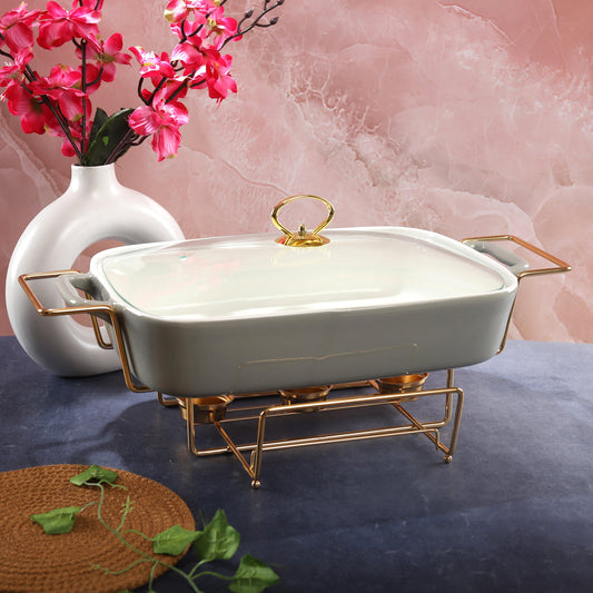Rectangle Grey Chafing Dish Casserole with Candle Warmer Stand 43 cm, 3 litre - Amora Crockery