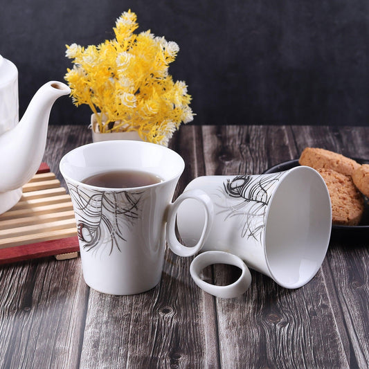 Imported White Silver Peacock Feather Mug ( Set of 2 ) - Amora Crockery
