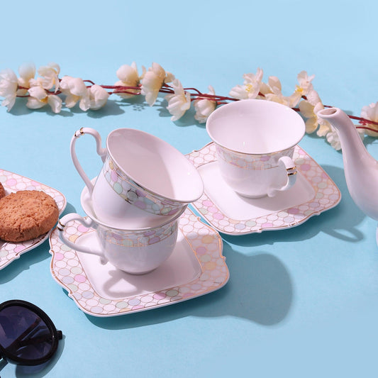 Peachy Bubble Cup and Saucer Set ( Set of 6 ) - Amora Crockery