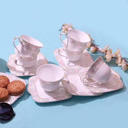 Peachy Bubble Cup and Saucer Set ( Set of 6 ) - Amora Crockery