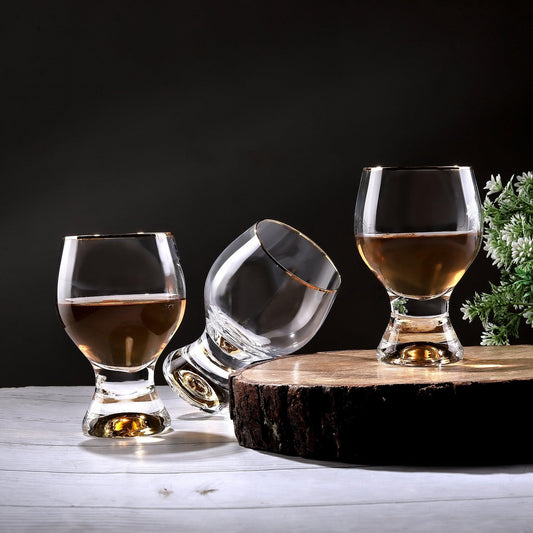 Wine Crystal Glass with Touch of Gold and Luxury in Hand 230 ML (Set of 6) - Amora Crockery